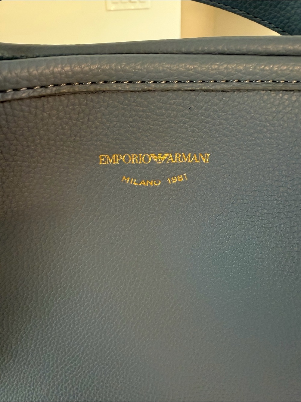 Emporio Armani Dusty Blue Pebbled Leather Tote - Picture 3 of 11